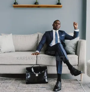 Slim Fit Navy Blue Pinstripe Two-Piece Suit