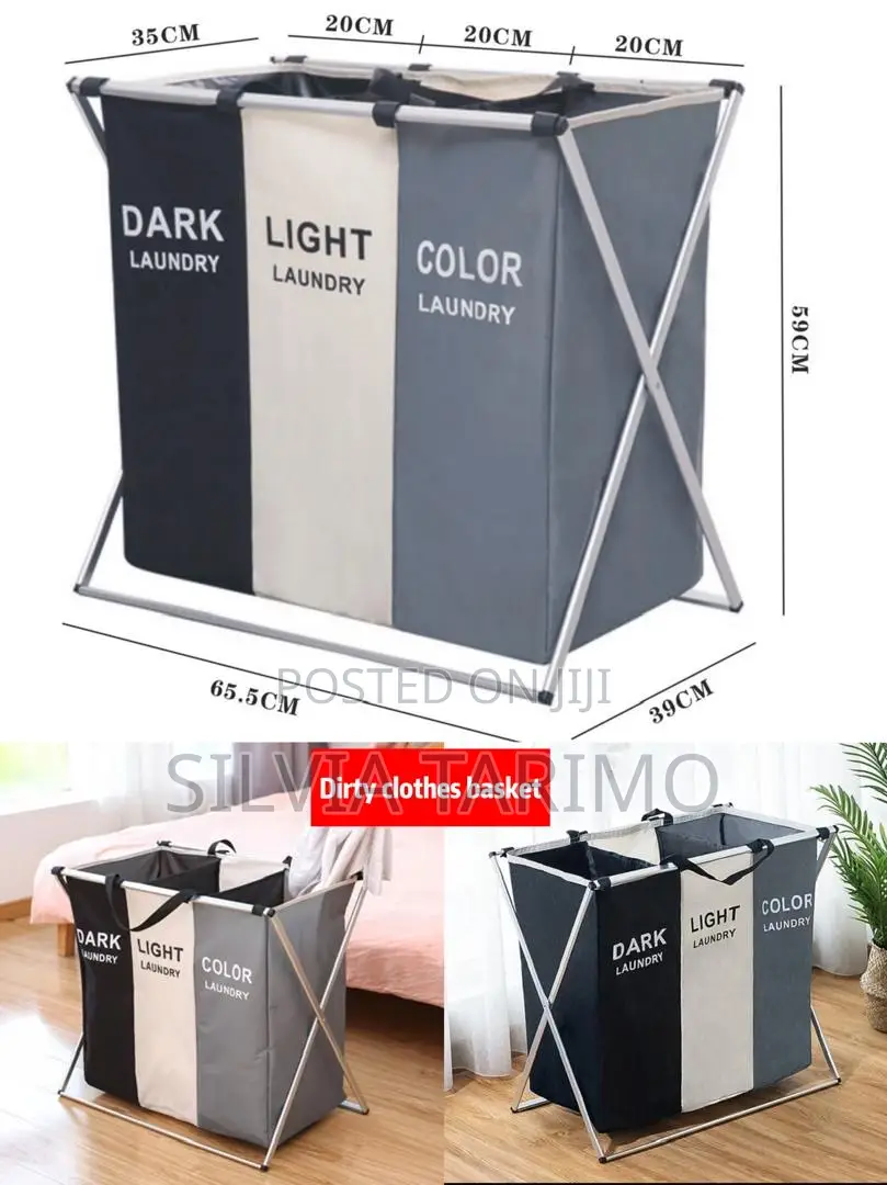 3-section Laundry Basket Hamper – Clothes Sorting Organizer