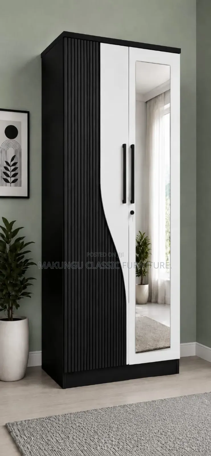 Simple With White and Black Wardrobe Ni 2doors