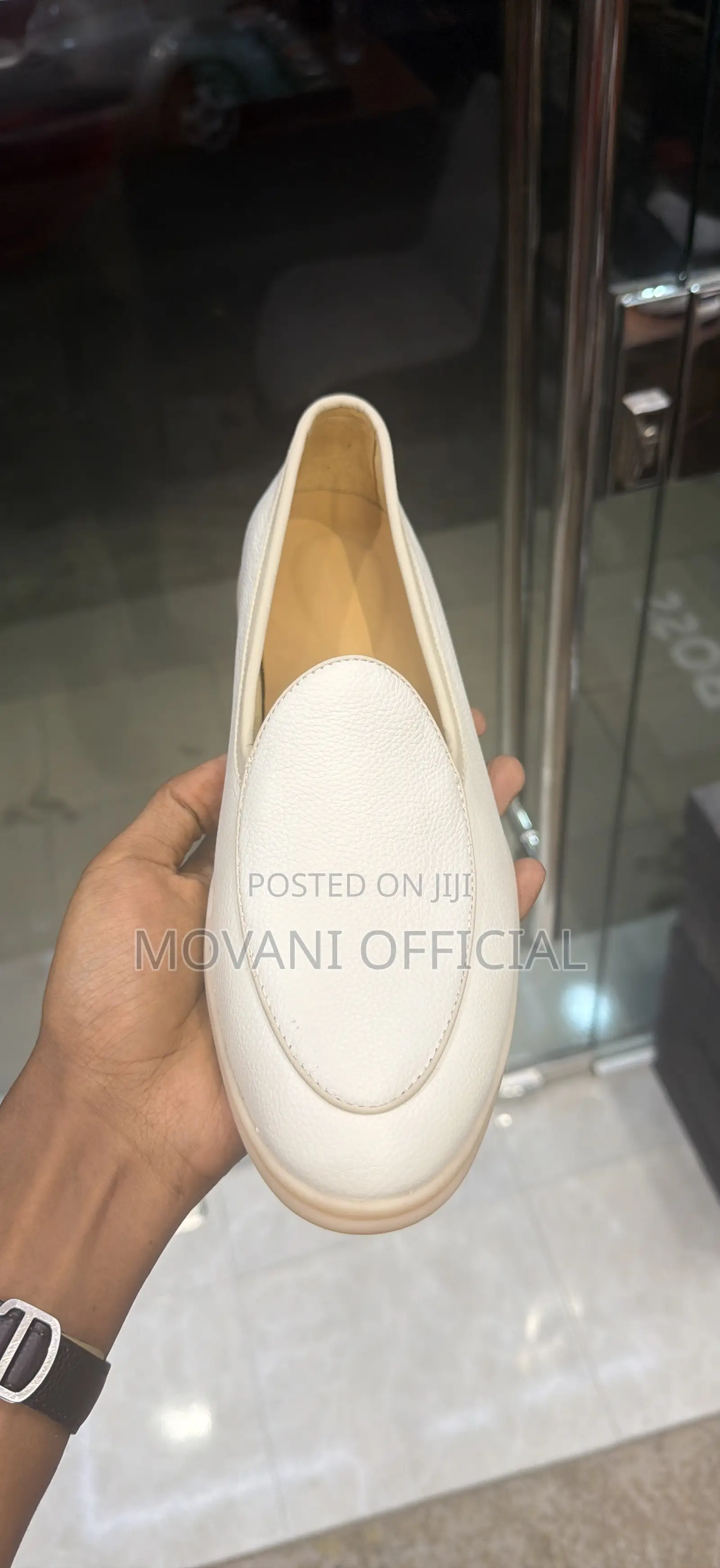 Movani Cream Plain Leather Loafer