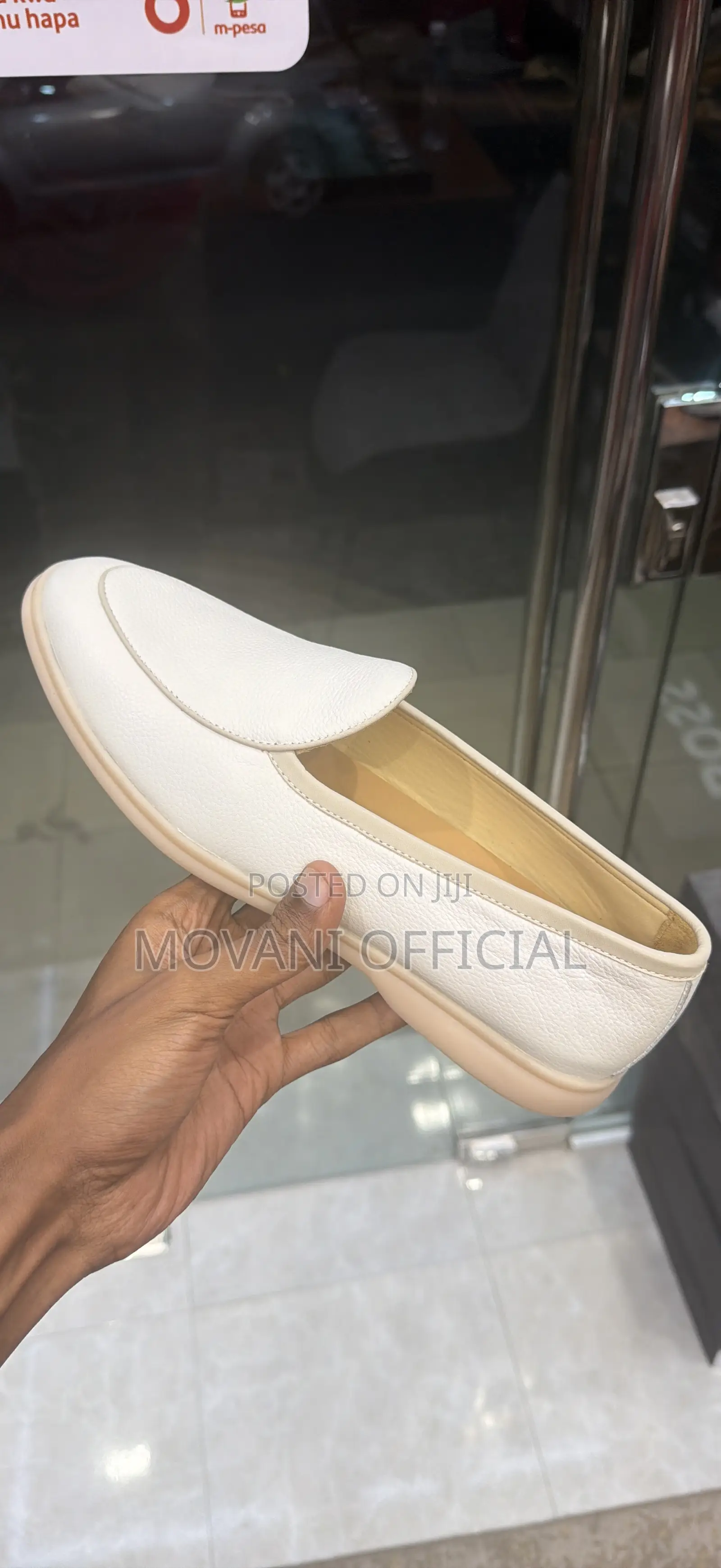 Movani Cream Plain Leather Loafer