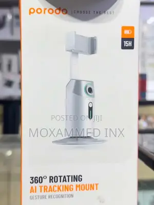 Porodo 360° Rotating Ai Tracking Mount .Featuring a White Finish