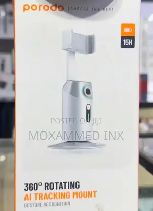 Porodo 360° Rotating Ai Tracking Mount .Featuring a White Finish