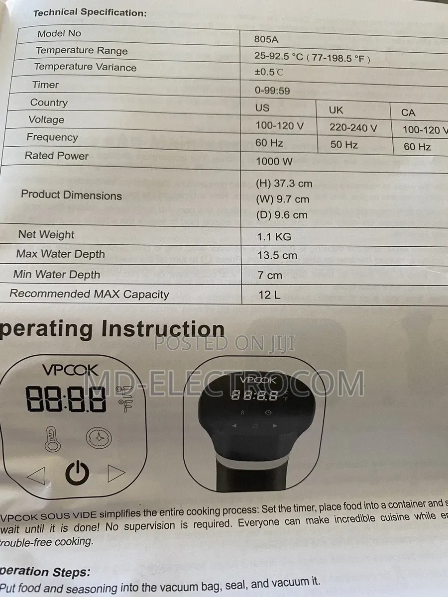 Vpcok Sous Vide Heater Precision Cooker 1000 Watt New Open Box