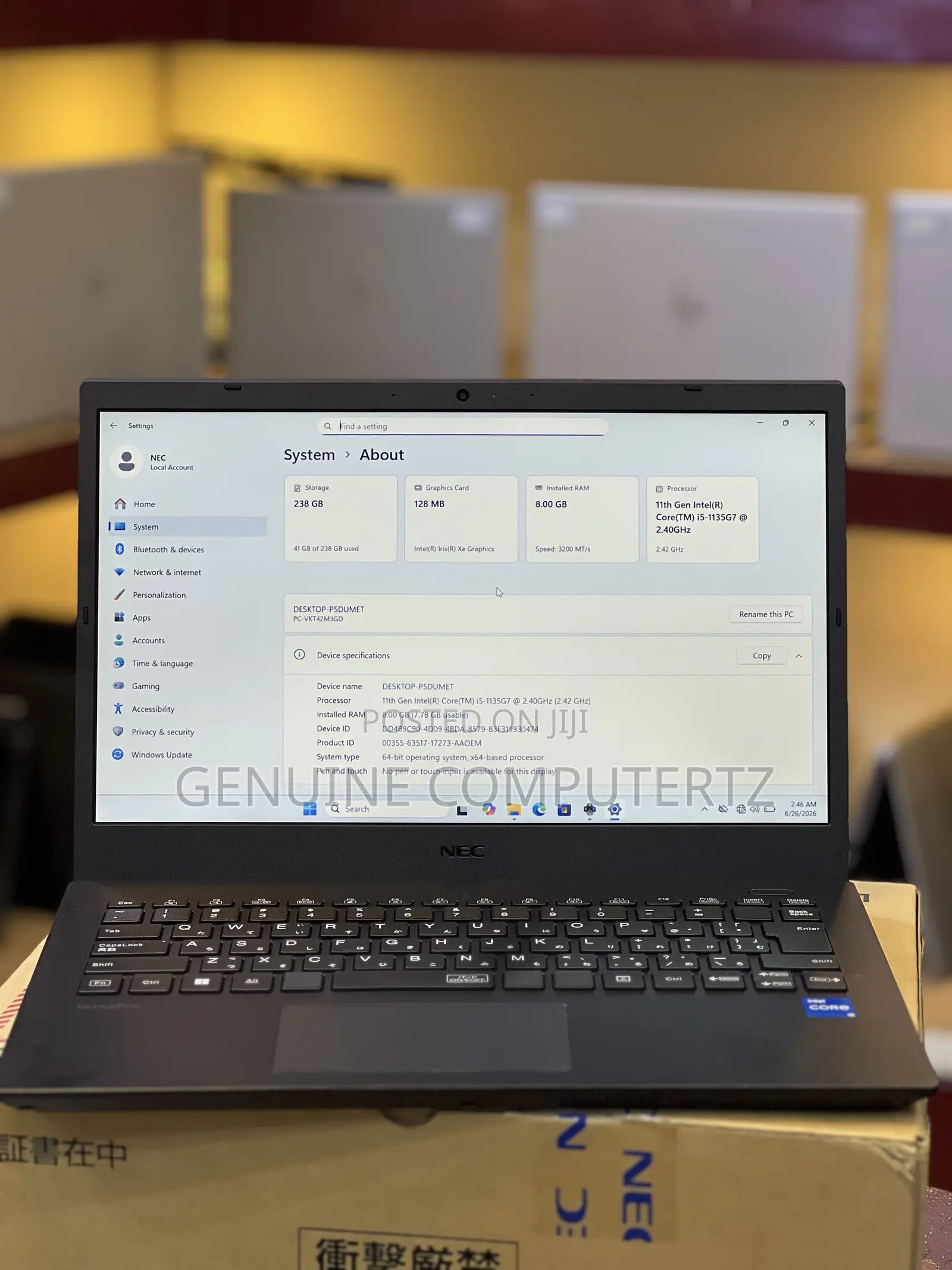 New Laptop NEC 8GB Intel Core i5 SSD 256GB