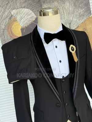 Premium Black Tuxedo Velvet Shawl Lapel 3-Piece Suit