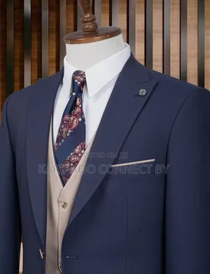 The Executive Navy Blue Beige 3-Piece Suit
