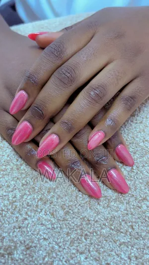 Hard Gel Nails - Hot Pink Glitter | Medium Almond