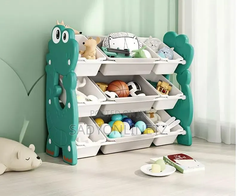 Children's Storage Shelf With 9 Plastic Bins,