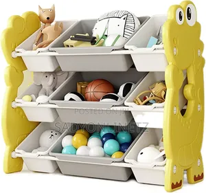 Children's Storage Shelf With 9 Plastic Bins,