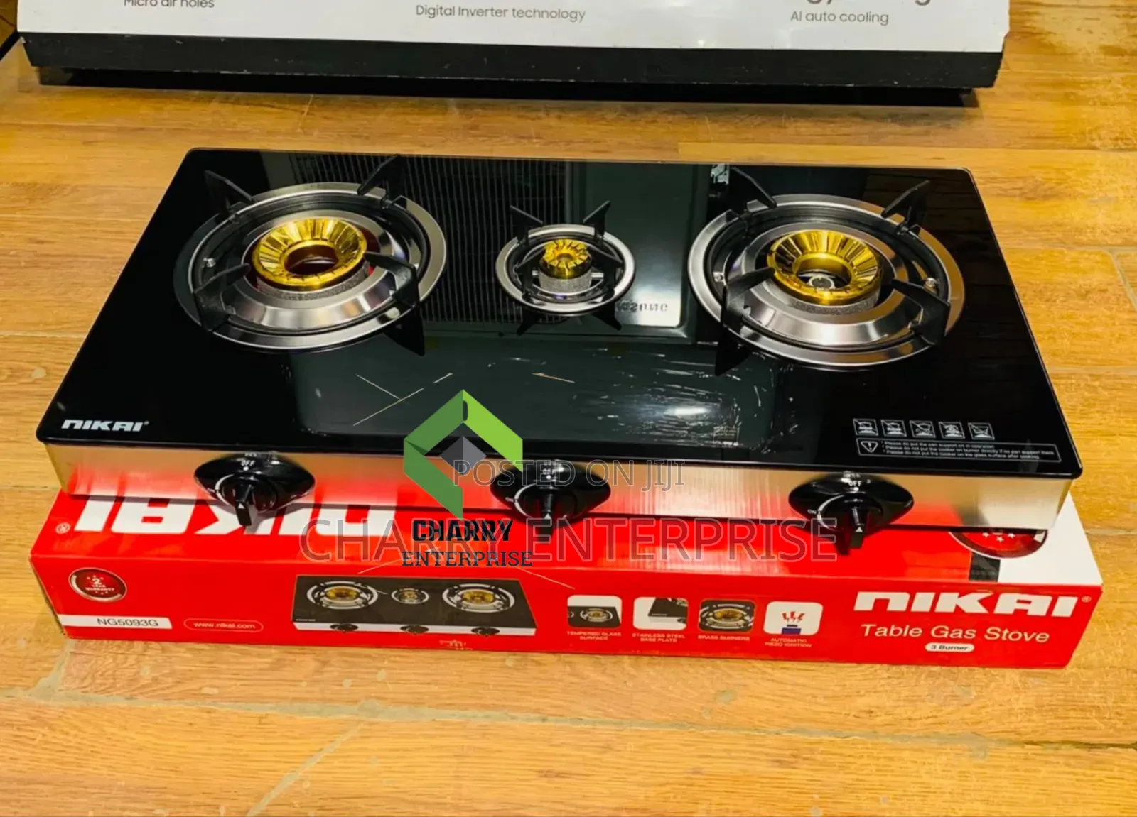 Nikai Gas Cooker 3 Plates Glass Top Jiko La Gesi La Nikai Pleti 3