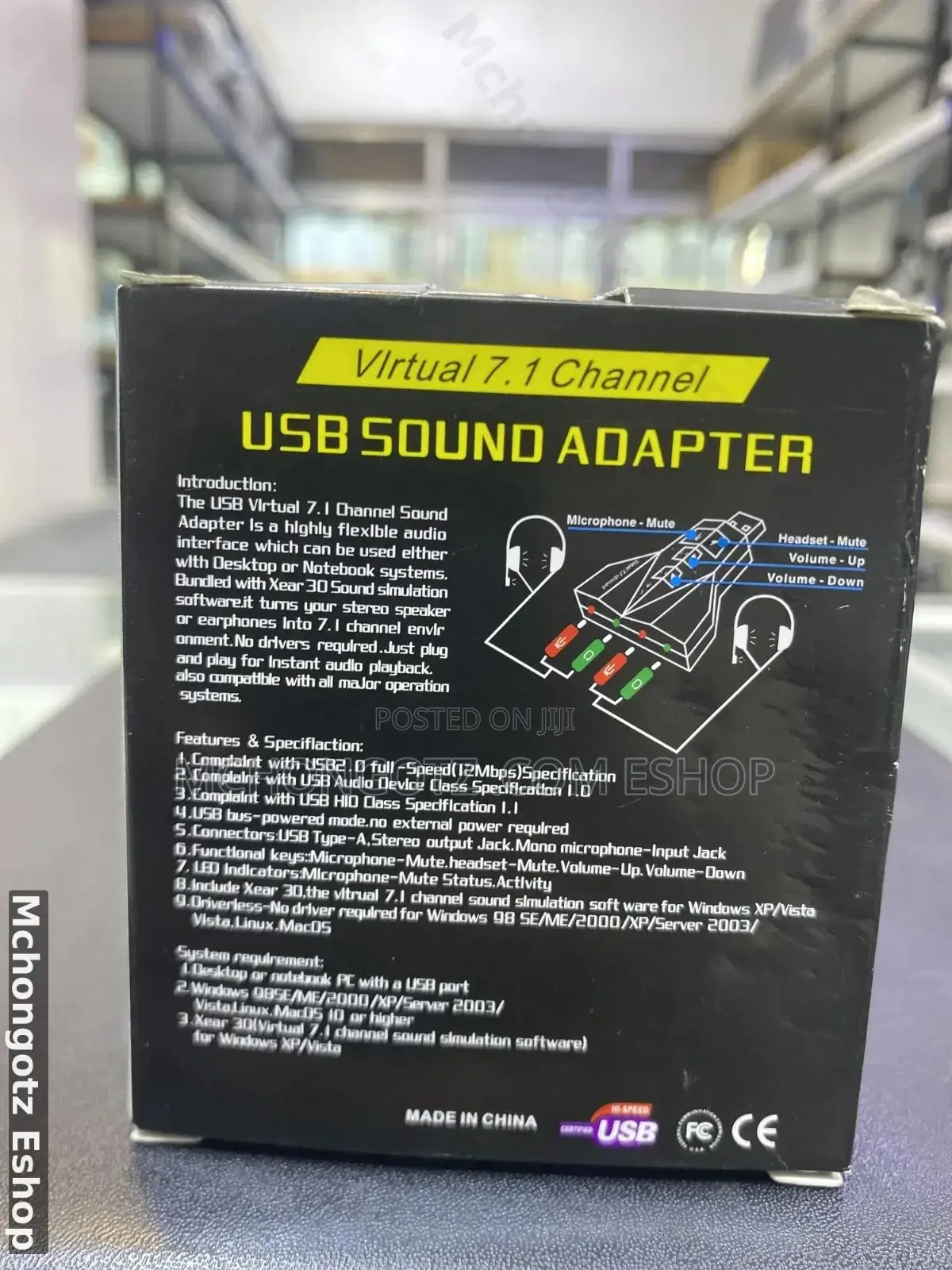 Usb Sound Adapter Virtual 7.1 (Dual Headset Microphone Ports, Black)