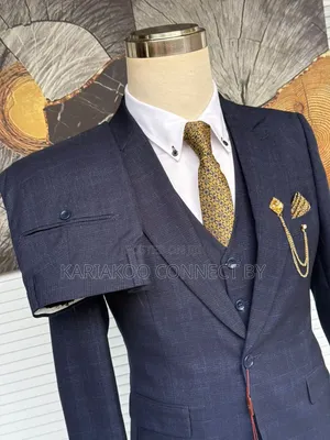 Premium Navy Blue Textured 3-Piece Suit