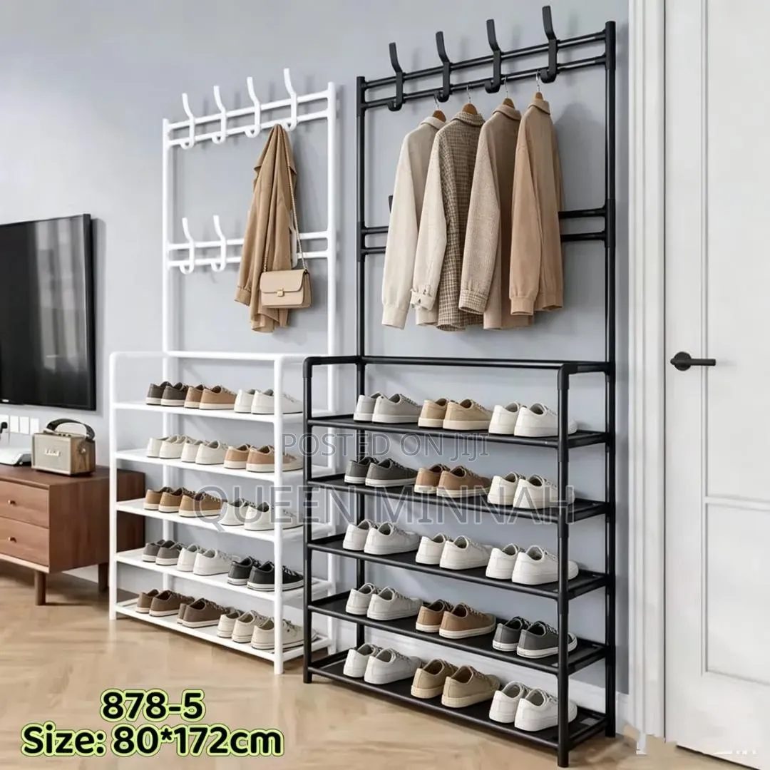 Multifunctional Floor-Standing Garment and Shoe Rack