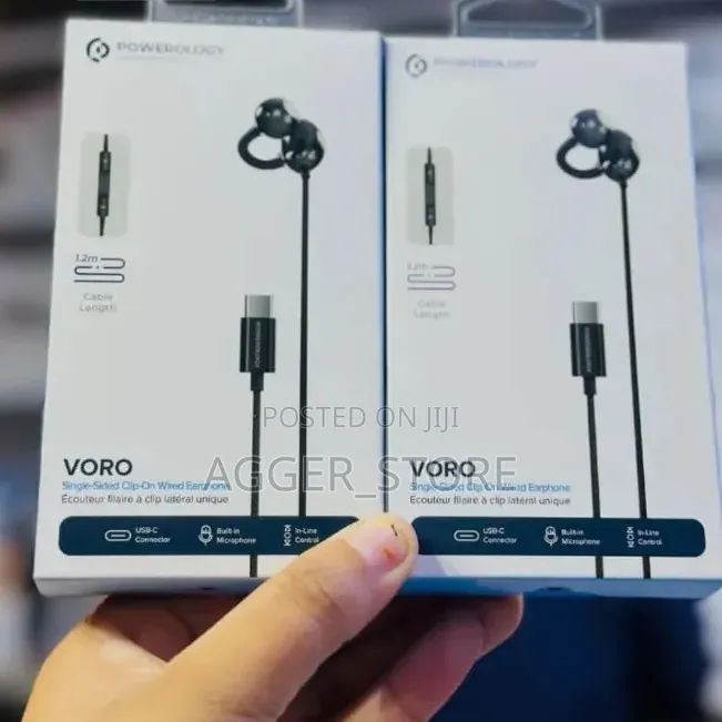 Powerology Earphone Voro Pwscwes12bk - Single-Sided Clip-On, Black