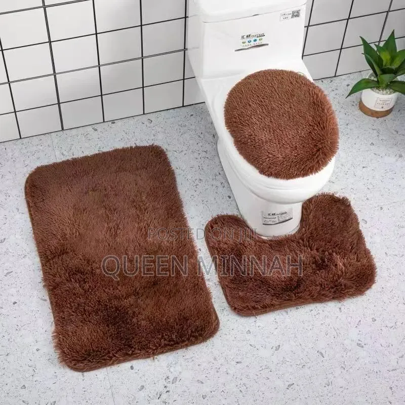 Three-Piece Shaggy Bathroom Rug and Cover Set