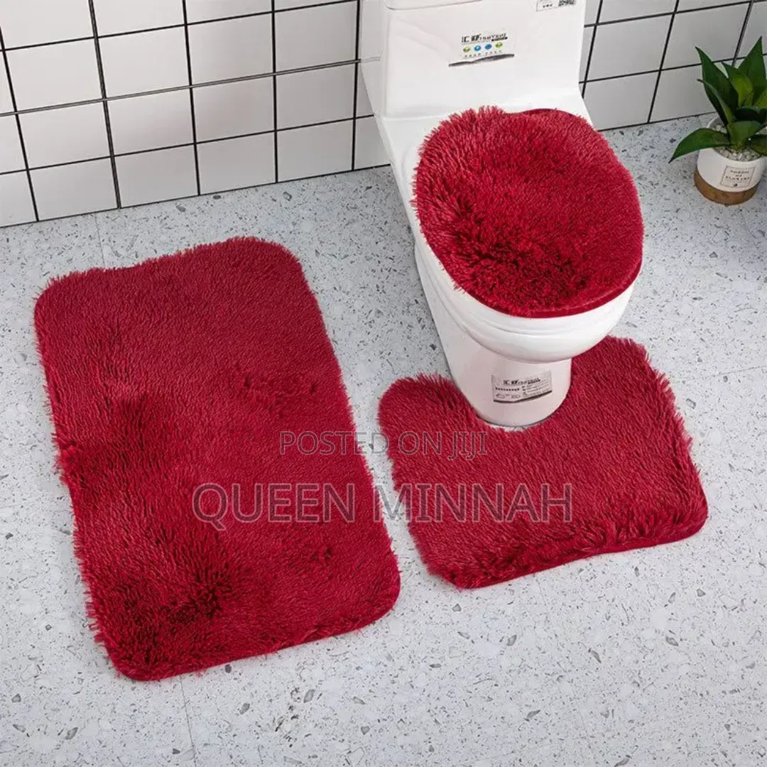 Three-Piece Shaggy Bathroom Rug and Cover Set