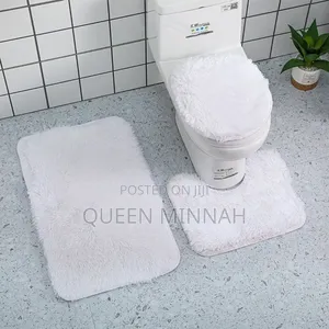 Three-Piece Shaggy Bathroom Rug and Cover Set