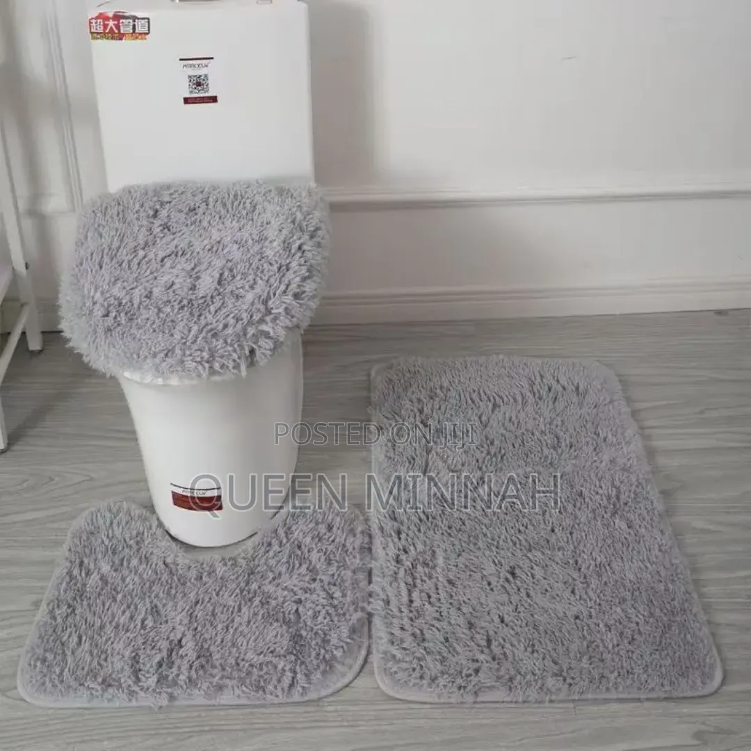Three-Piece Shaggy Bathroom Rug and Cover Set