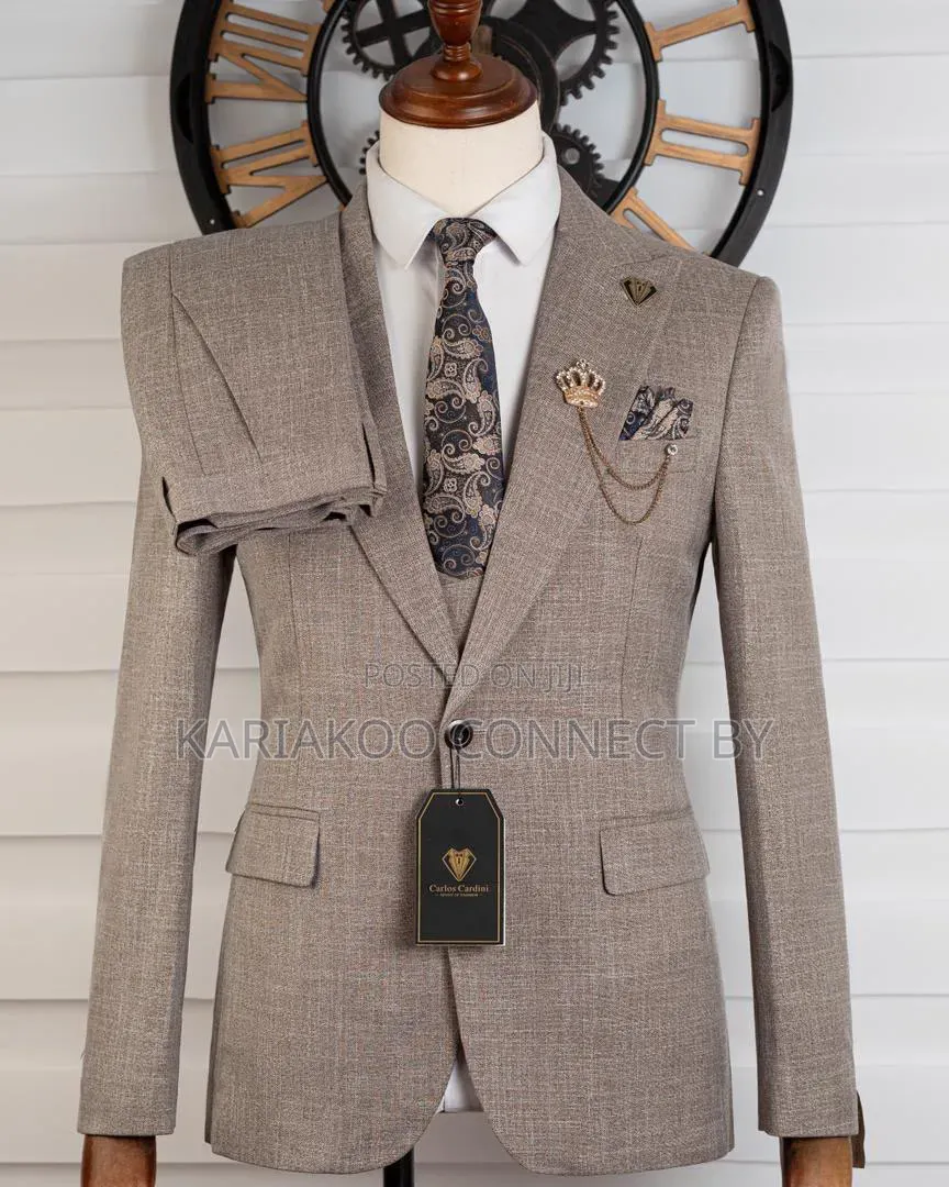 Premium Carlos Cardini Full Grey 3-Piece Men's Suit