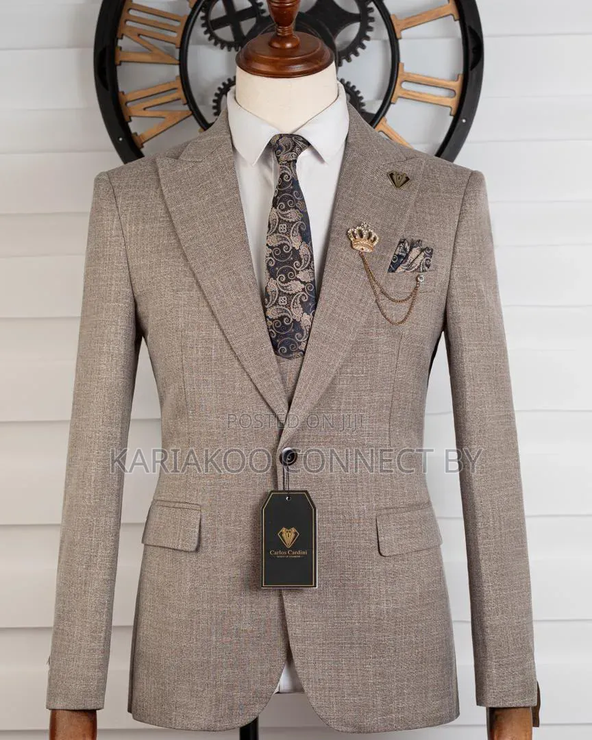 Premium Carlos Cardini Full Grey 3-Piece Men's Suit