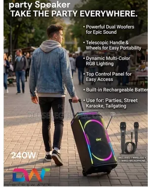 *Digiwave Party Rechargeable Speaker 240w With Wireless Mic and Wired
