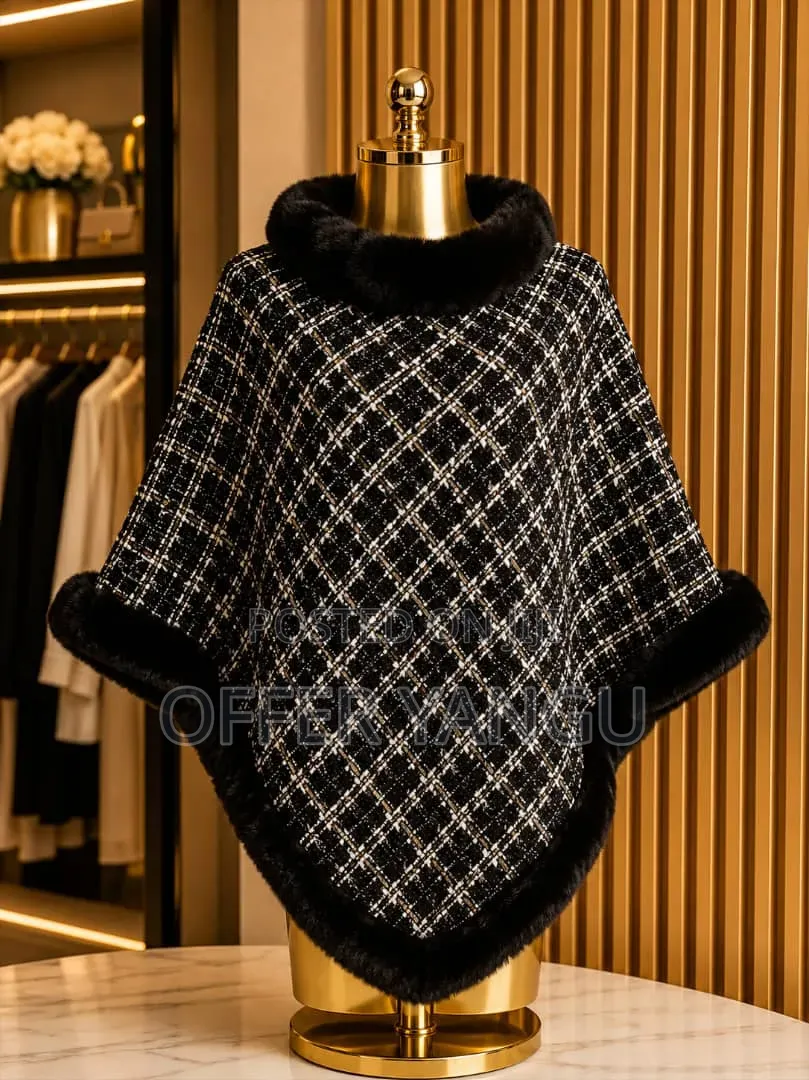 Collar Plaid Cape Poncho