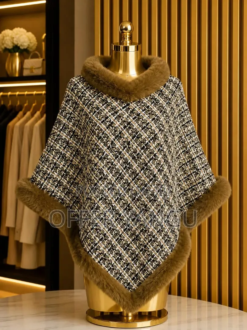 Collar Plaid Cape Poncho