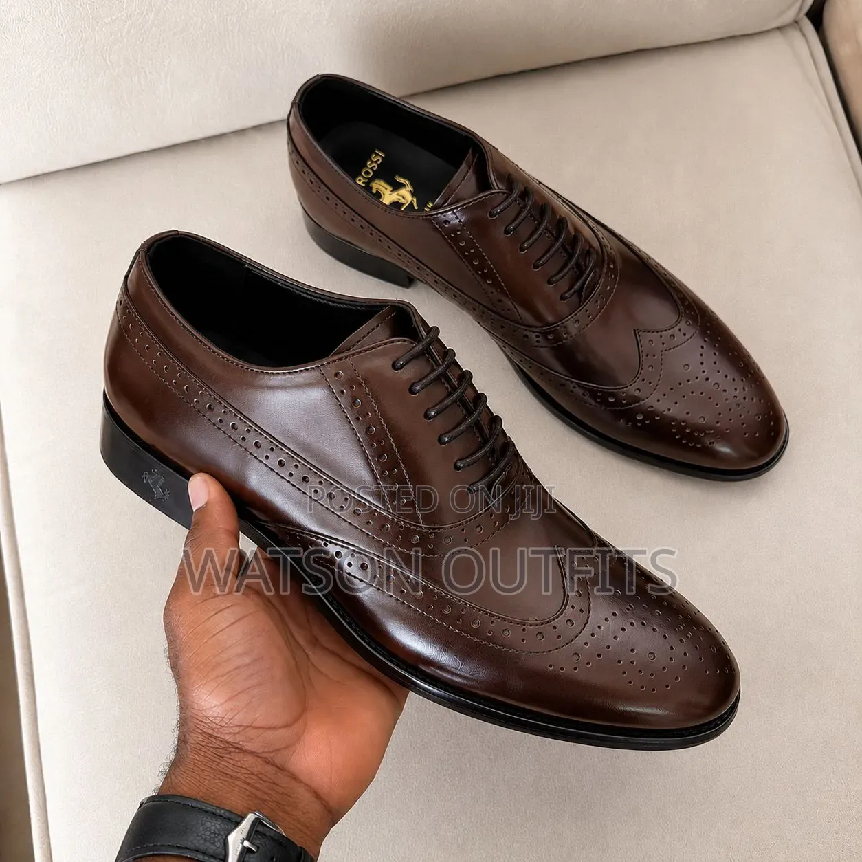 De'rossi Brand Mocca Za Leather Materials for Men's