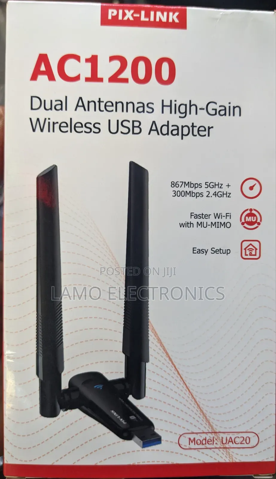 Pix Link Ac1200 Uac20 Dual Antennas High Gain Wireless Usb Adapter