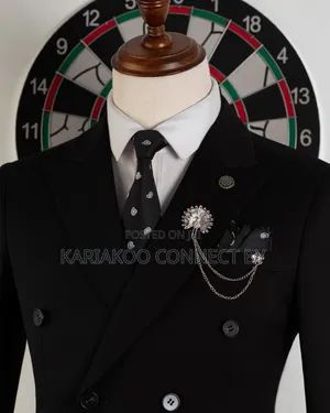 Romaster Premium Black Double-Breasted Slim-Fit Suit