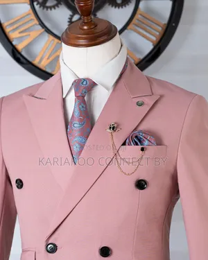 Premium Dusty Pink Double-Breasted Slim-Fit Suit