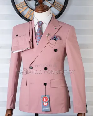 Premium Dusty Pink Double-Breasted Slim-Fit Suit