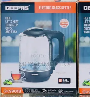 Geepas 1.8l Electric Glass Kettle (Model Gk9901b)Featuring A