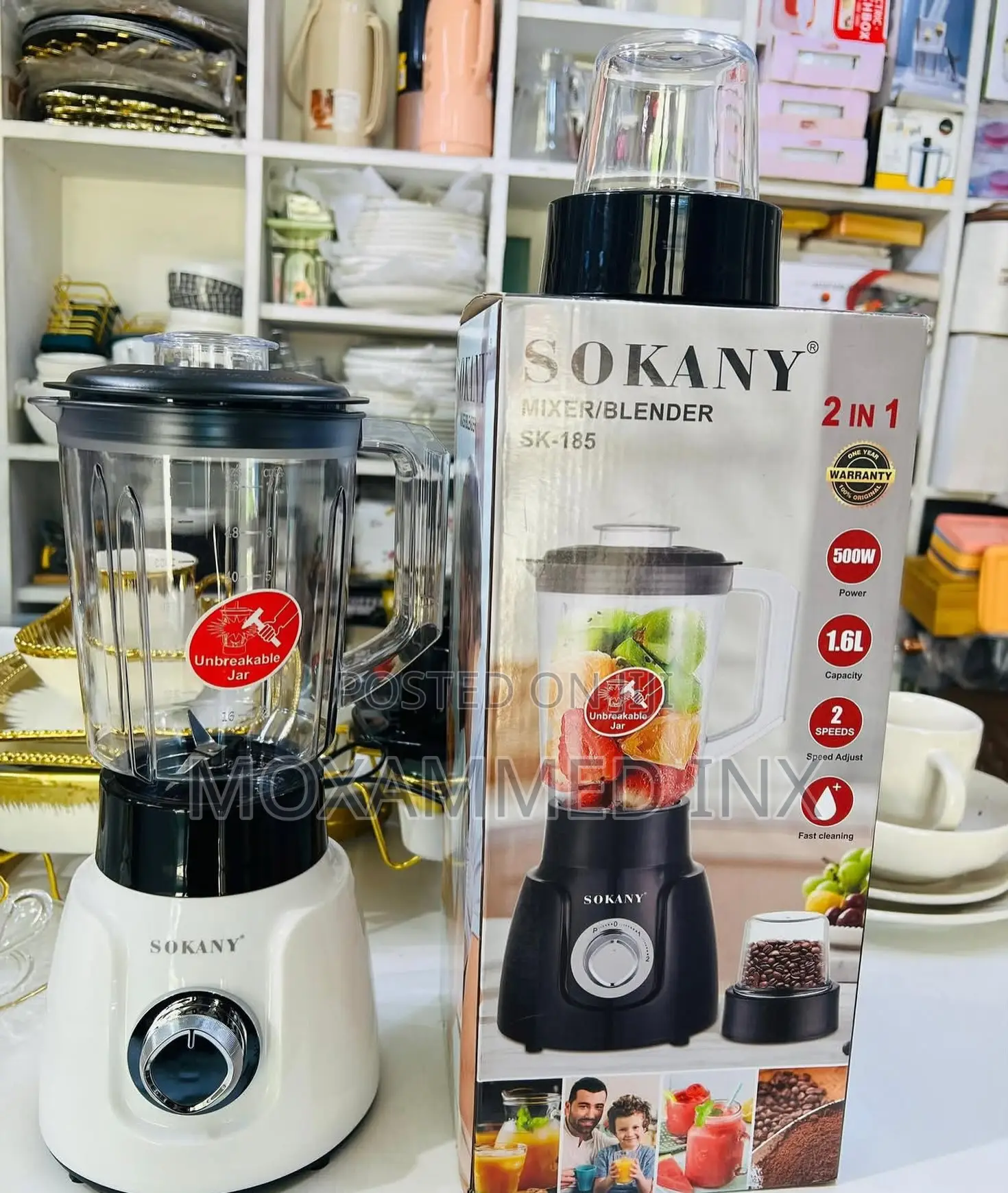 Sokany 2-in-1 Mixer/Blender (Model Sk-185),Featuring a 500w Motor.