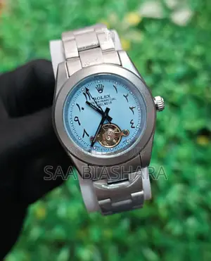 Rolex Labernoir Arabic Automatic Watch Silver and Light Blue