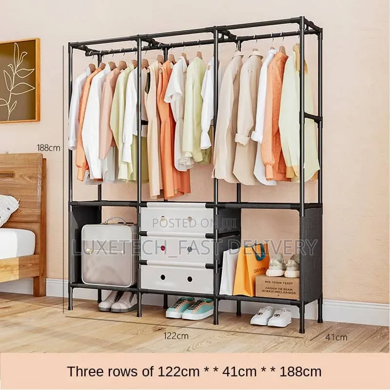 Portable Wardrobe Closet With Drawers and Shoe Shelves (3-Section)