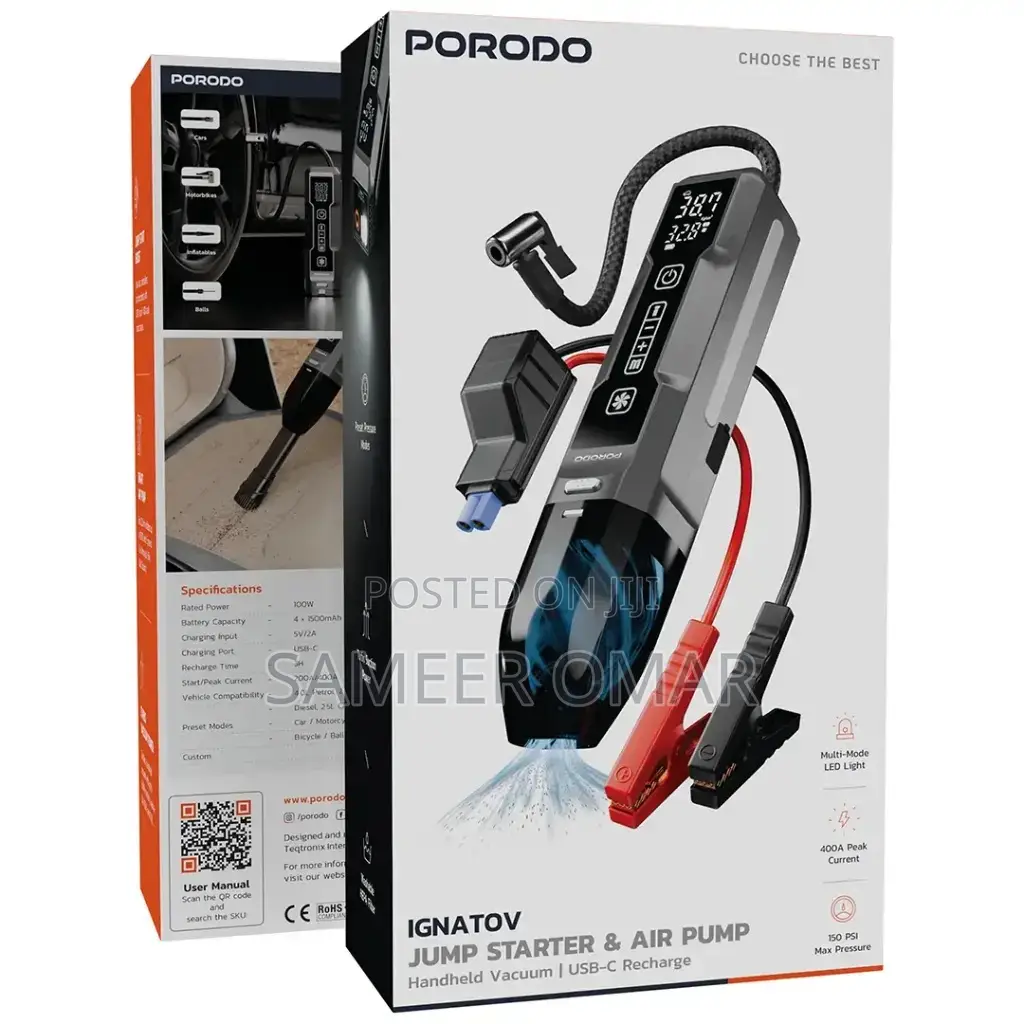 Porodo Ignatov Jump Starter Air Pump With Handheld Vacuum