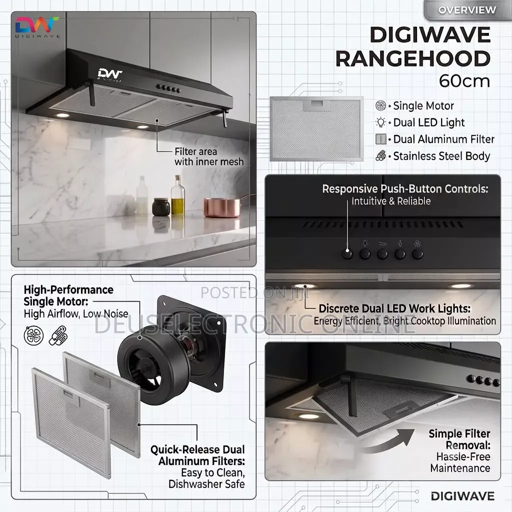 *Digiwave Rangehood Cooker 60cm Black at 240,000*