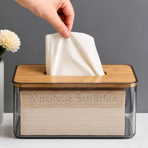 *#Acrylic-Bamboo Lid Tissue Box Holder* *