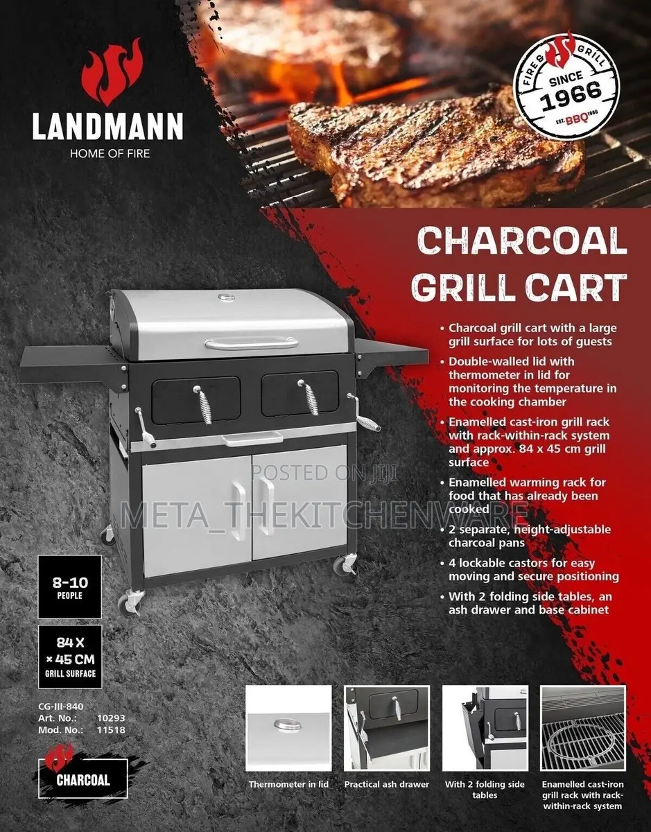 Landman Grande XXL Charcoal Barbecue Grill/ Outdoor BBQ Garden