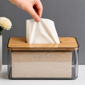 Acrylic-Bamboo Lid Tissue Box Holder