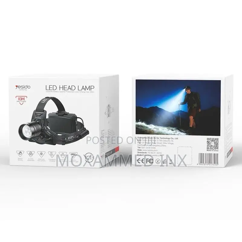 TC13 Yesido LED Head Lamp 10watts, 5400mAh Battery, Telescopic Zoom