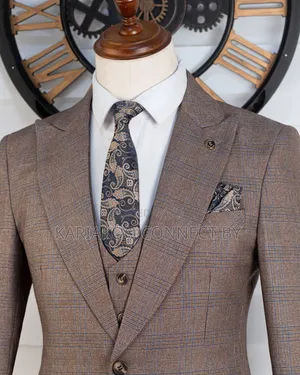 Premium Men's 3-Piece Plaid Suit in Classic Tan