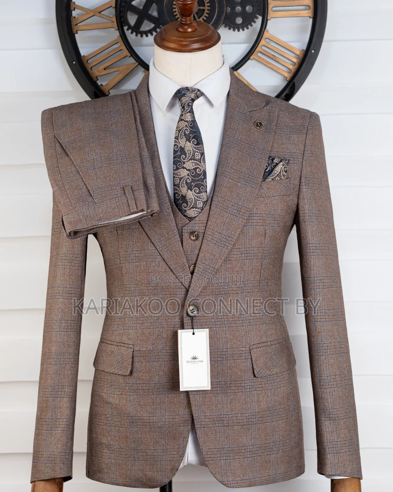 Premium Men's 3-Piece Plaid Suit in Classic Tan
