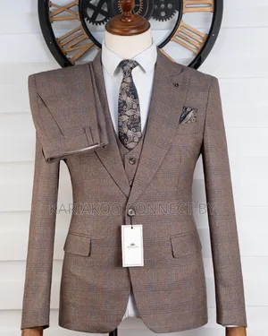 Premium Men's 3-Piece Plaid Suit in Classic Tan