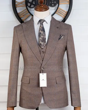 Premium Men's 3-Piece Plaid Suit in Classic Tan