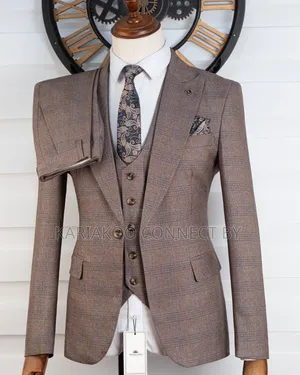 Premium Men's 3-Piece Plaid Suit in Classic Tan