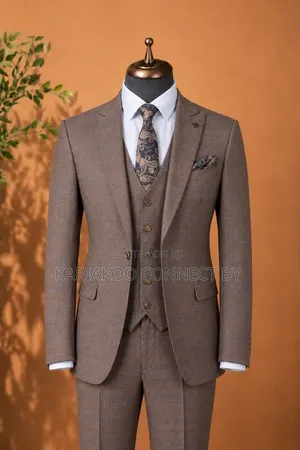 Premium Men's 3-Piece Plaid Suit in Classic Tan