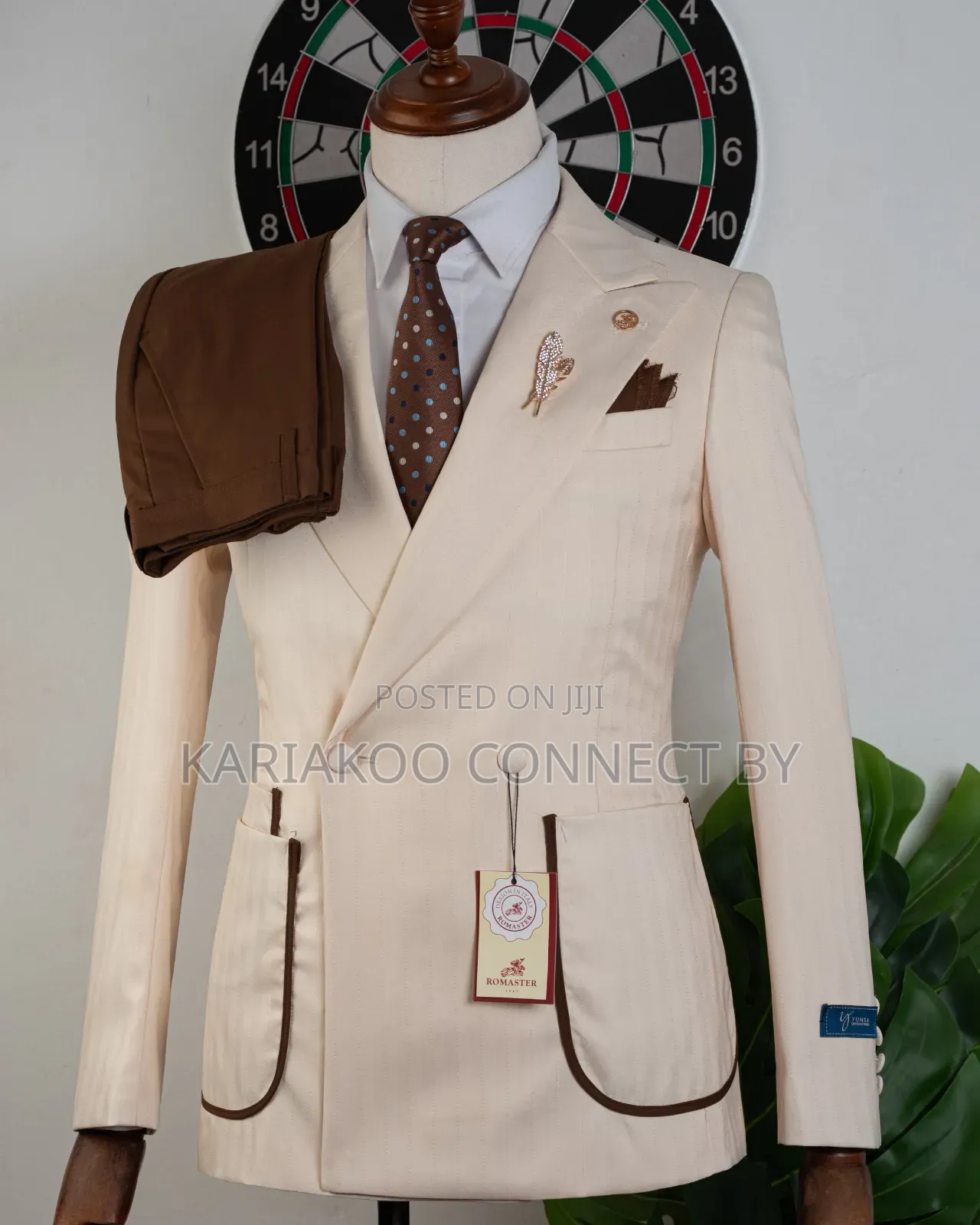 ​Luxury Men's Off-White 2-Piece Pinstripe Wedding Suit